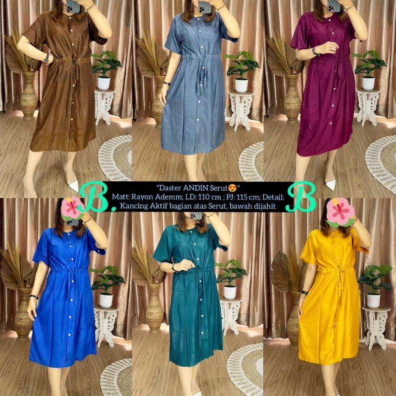 By nonaosid Daster ANDIN SerutMatt: Rayon Ademm
LD: 110 cm ; PJ: 115 cm
Detail: Kancing Aktif bagian