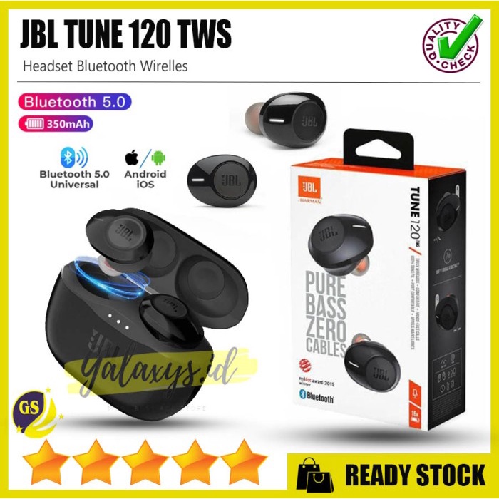 Headset Bluetooth JBL Tune 120 TWS T120 Pure Bass Wireless Earphone