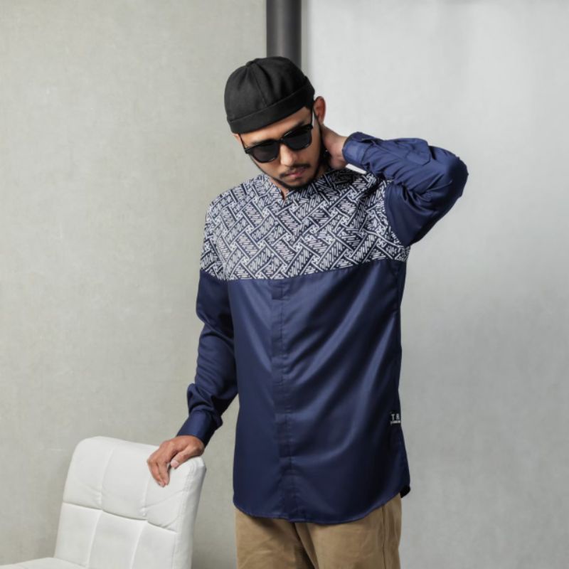 kemeja koko songket lengan panjang bahan toyobo fodu original warna hitam putih maroon navy olive