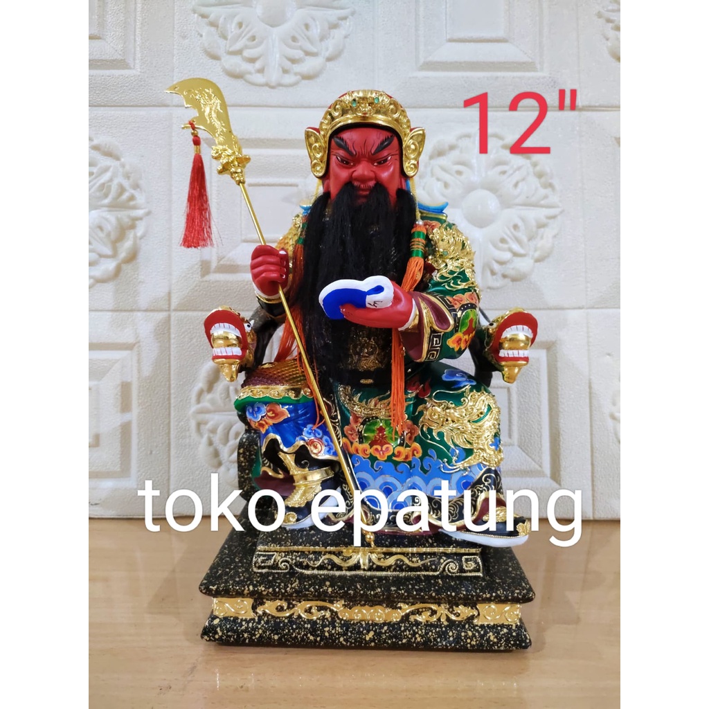 patung dewa kwan kung / kwan kong / kwan te - kayu taiwan - 12 inch