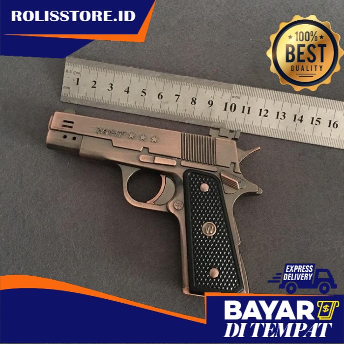 Korek Api Gas Model Pistol Rose Gold Baretta Revolver Gas Unik