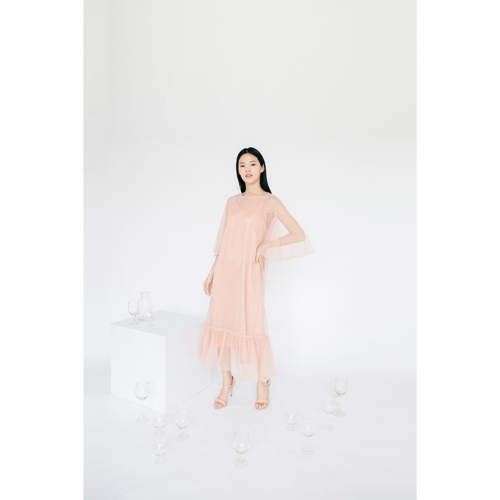 Aura Label - Kiara Nude Dress - Dress tulle dot wanita warna Nude Elegan