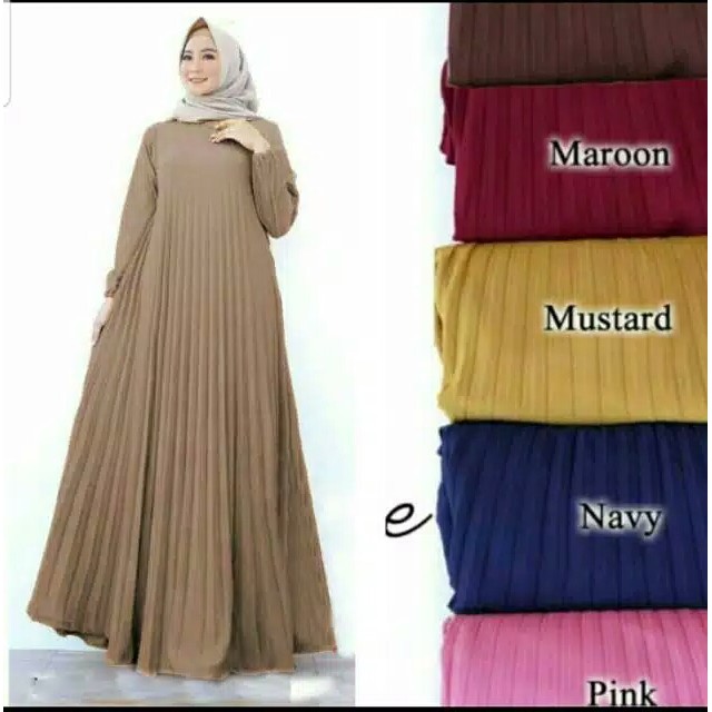 dress plisket lengan panjang