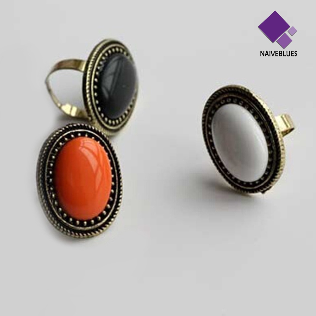 Cincin Batu Permata Oval Besar Adjustable Untuk Kencan