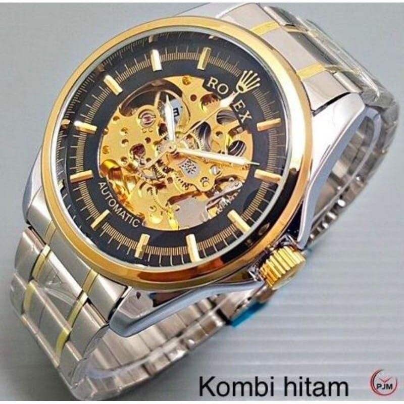 Jam Tangan Pria Autometic Tranfaran Import Mewah Elegan Rantai Stainlees Steel Analog Kursa | Jam Tangan Kasual Pria Water Resistance