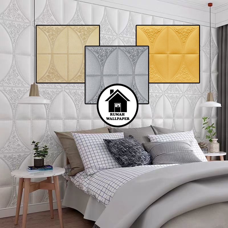 RW Wall paper Stiker Foam Motif Batik Oval 3D Bata Premium Wallpaper Sticker