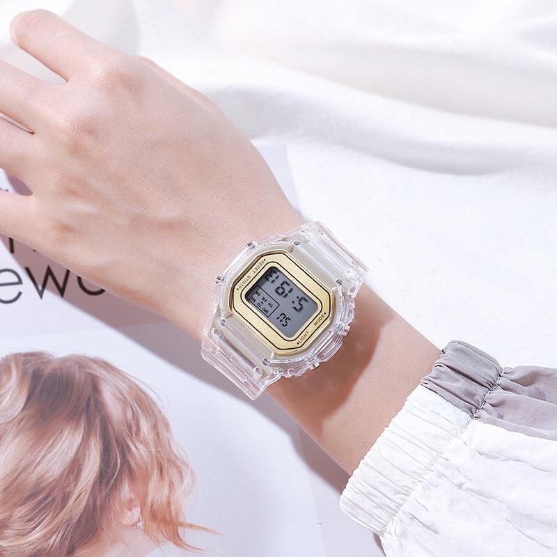 ✅COD Jam Tangan Wanita Analog Digital Transparent Square Dial For Student Couples Watch