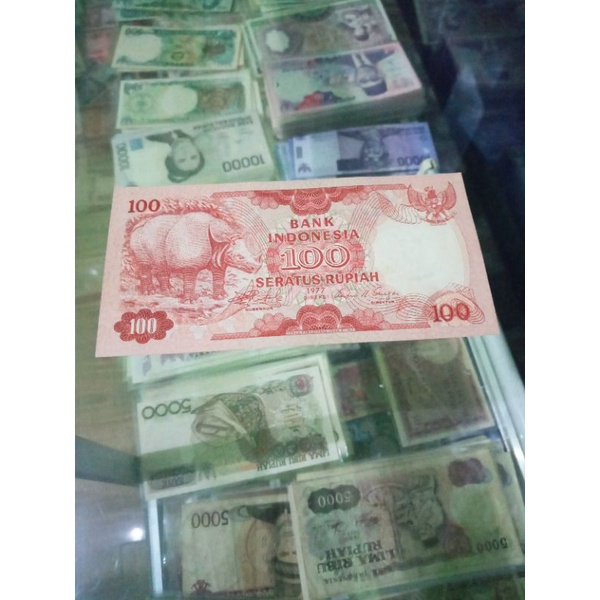uang kuno 100 badak 1977 asli murah