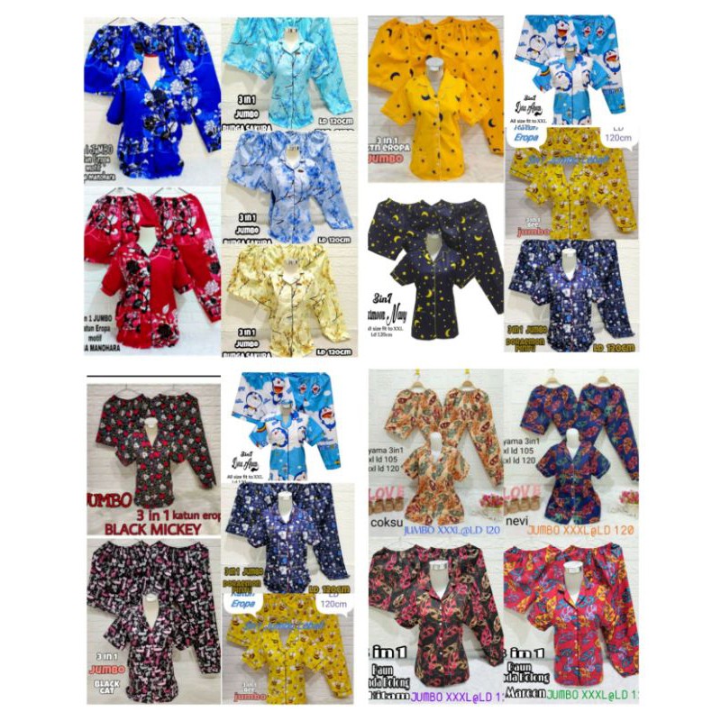 Set Piyama Jumbo 3in1/XXL/LD 120cm Motif Karakter