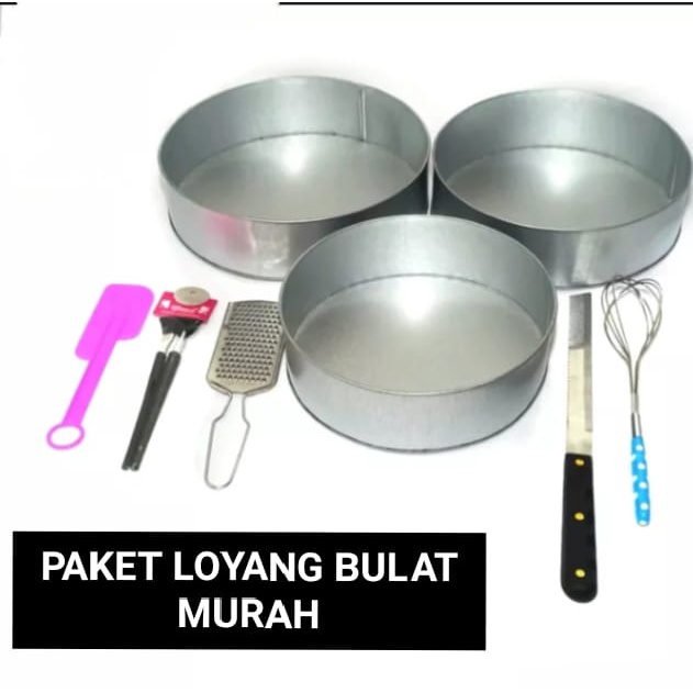 Loyang Kue Bolu Bulat Ulang Tahun Loyang Bolu Lapis Talas 1 Set 3 isi 3 Pcs + 5 set Aksesoris kue
