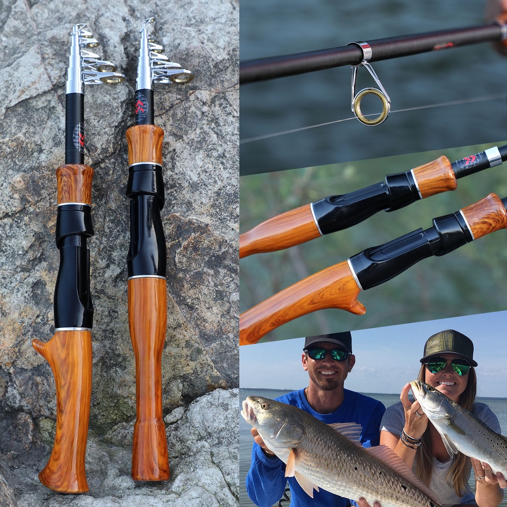 Sougayilang 1.6m Spinning/Casting Fishing Rod Gagang Kayu Mini Telescopic Portable Fishing Rod untuk Air Tawar