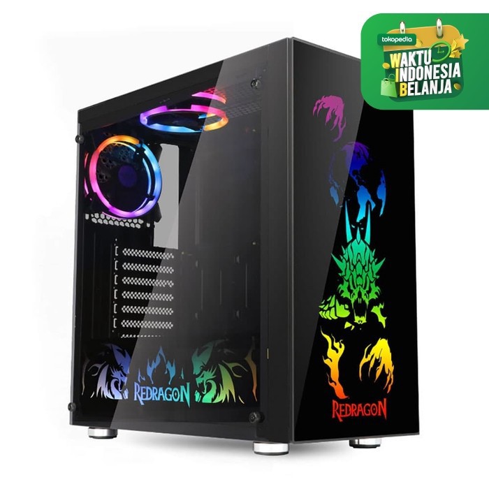 Pc case gaming Redragon ATX tempered glass A-rgb free 4 fan 120mm SteelJaw pro gc-608pro - Casing Komputer