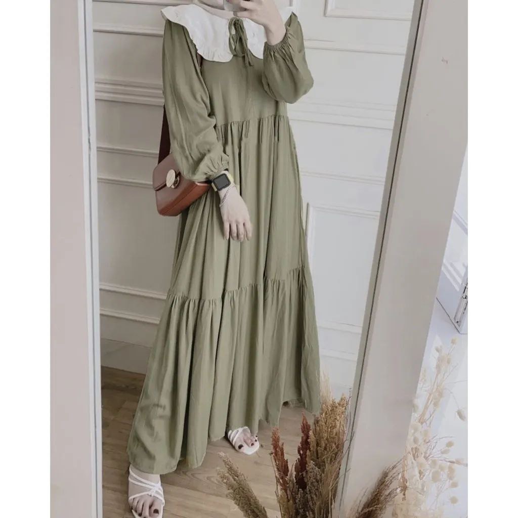 RAMADHANI DRESS / GAMIS POLOS KOMBI BORDIR BUNGA / GAMIS BORDIR BUNGA / GAMIS MOSCRRPE / DRESS MOSCR