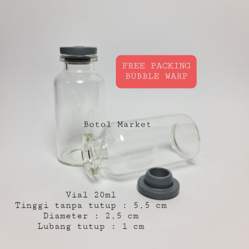 Botol kaca vial 20ml tutup karet