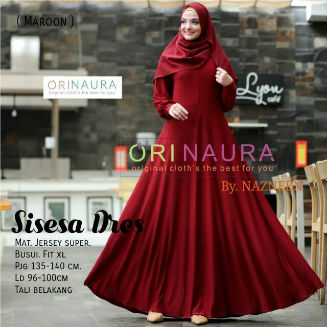 Baju Gamis Sisesa Dress Ori Naura Longdress Maxi Mat Jersey Super Busui Fit XL Murah