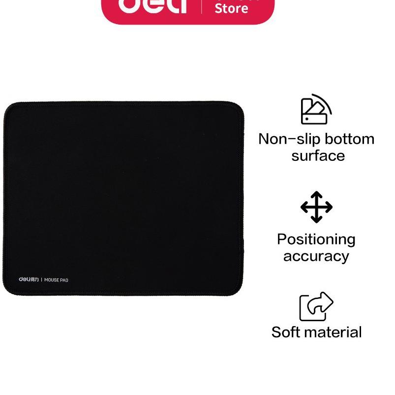 Ω Deli Mouse Pad / Tatakan Mouse Polos 25 x 20 cm Warna Hitam Anti Slip Cocok untuk Kantor 33188 ✸