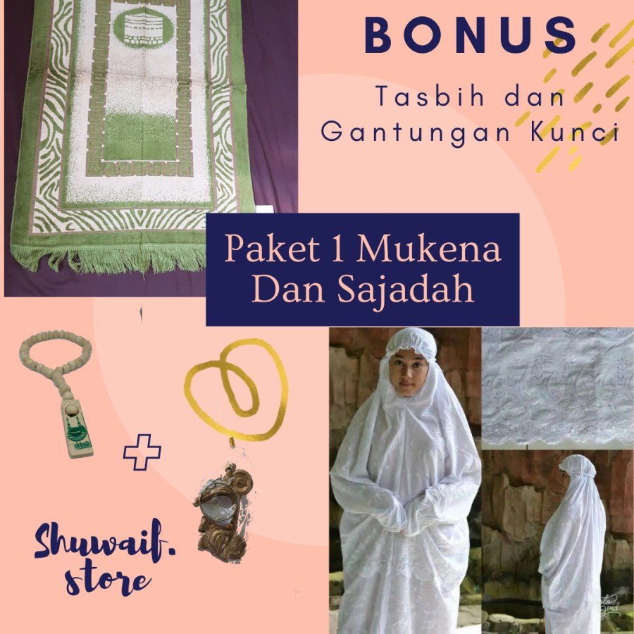Mukena Terusan Telekung sulam bordir komputer remaja dewasa bahan kain bsy motif simpel warna putih