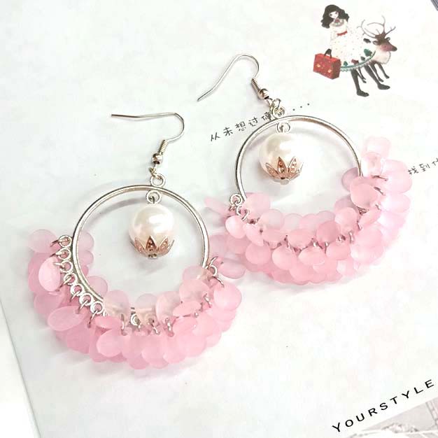 AH002 Anting bulat pearl flower petals | Anting Korea | Anting hooks handmade