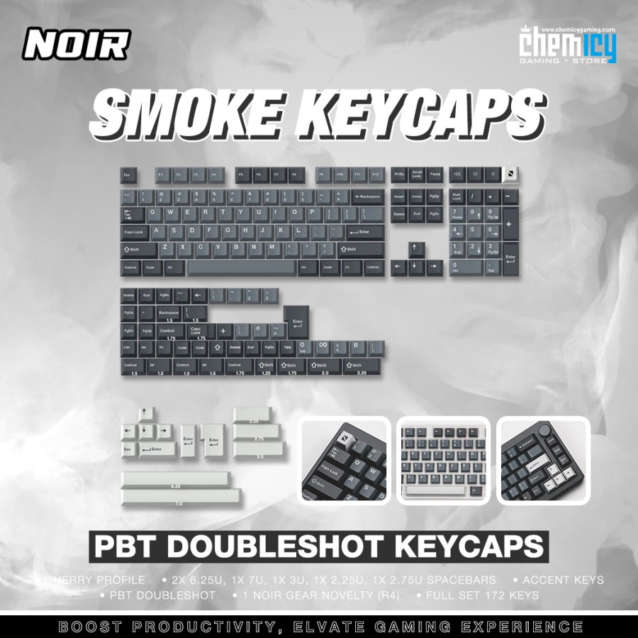 Noir Smoke PBT Double-shot Keycaps 172 Set Cherry Profile