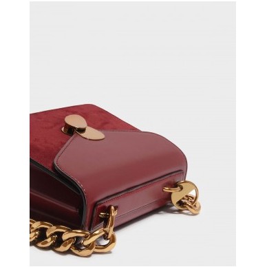 Tas Selempang wanita Medium Velvet Charles and Keith / Woman Metal Detail Front Flap slingbag maroon