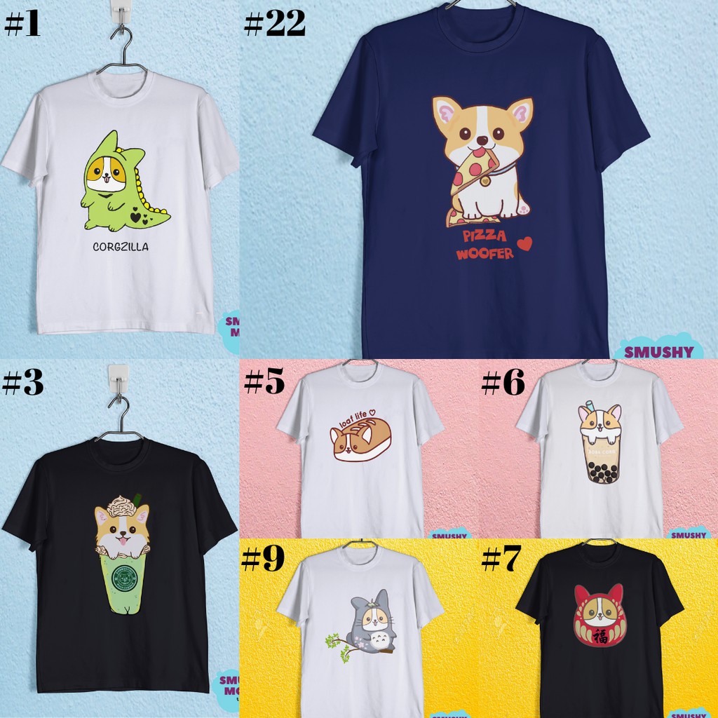 Baju Kaos Tshirt Dewasa Anak Karakter Anjing Welsh Corgi Hewan Lucu Shiba Inu Kartun Custom Distro