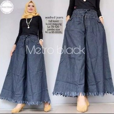 Celana Kulot Jeans Panjang Rawis warna hitam