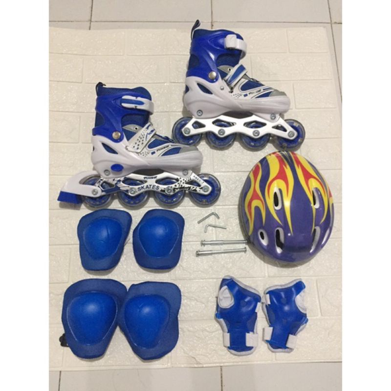 SEPATU RODA ANAK INLINE SKATE POWER / SEPATU RODA ANAK FULLSET HELM DAN DEKKER KEREN/SEPATU RODA MODEL BAJAJ STYLE TERHITS FREE BAUT DAN KUNCI L