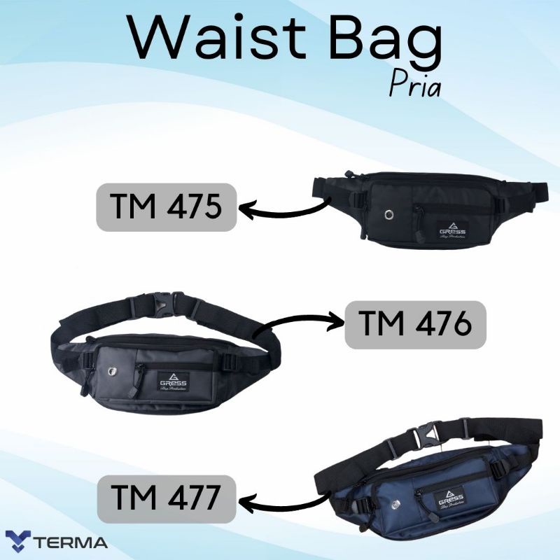 AUTHENTIC Tas Selempang Waist Bag Pria Anti Air Tas Pinggang Sling Bag Waterproof GRESS Premium 476