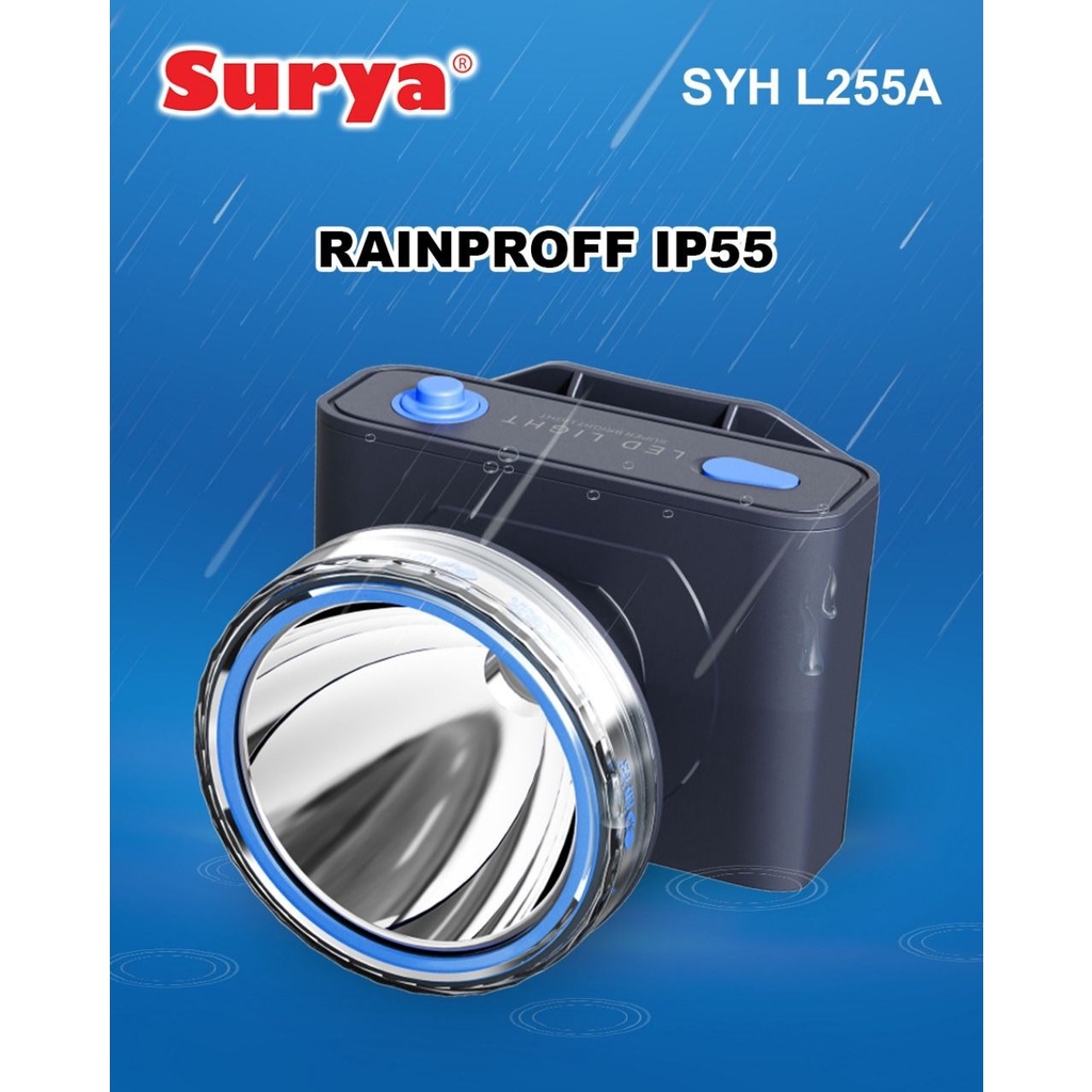 Senter Kepala Super Led 25w 25 Watt SYH L255A 255A SURYA PREMIUM IP55 Cas Recas Baterai Lithium Rain