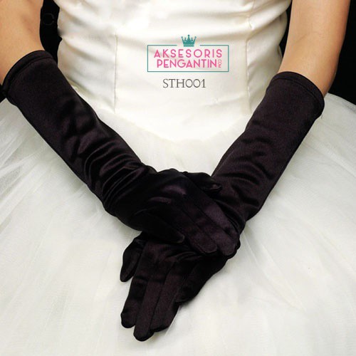 [PALING LARIS] SARUNG TANGAN PESTA WEDDING GLOVES HITAM FULL AKSESORIS PENGANTIN STH001