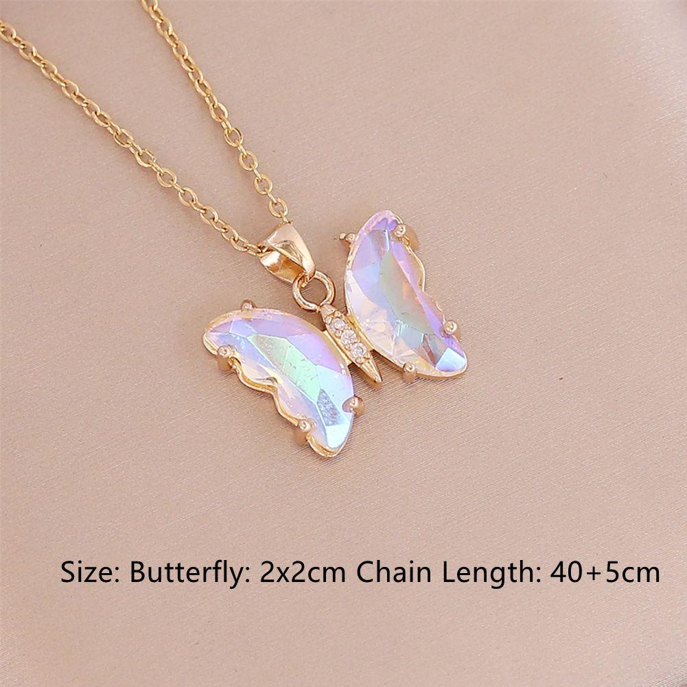 R-flower Gradient Butterfly Necklace New Fashion Pesta Klavikula Chokers Wanita Gadis Kupu-Kupu Kristal Warna-Warni