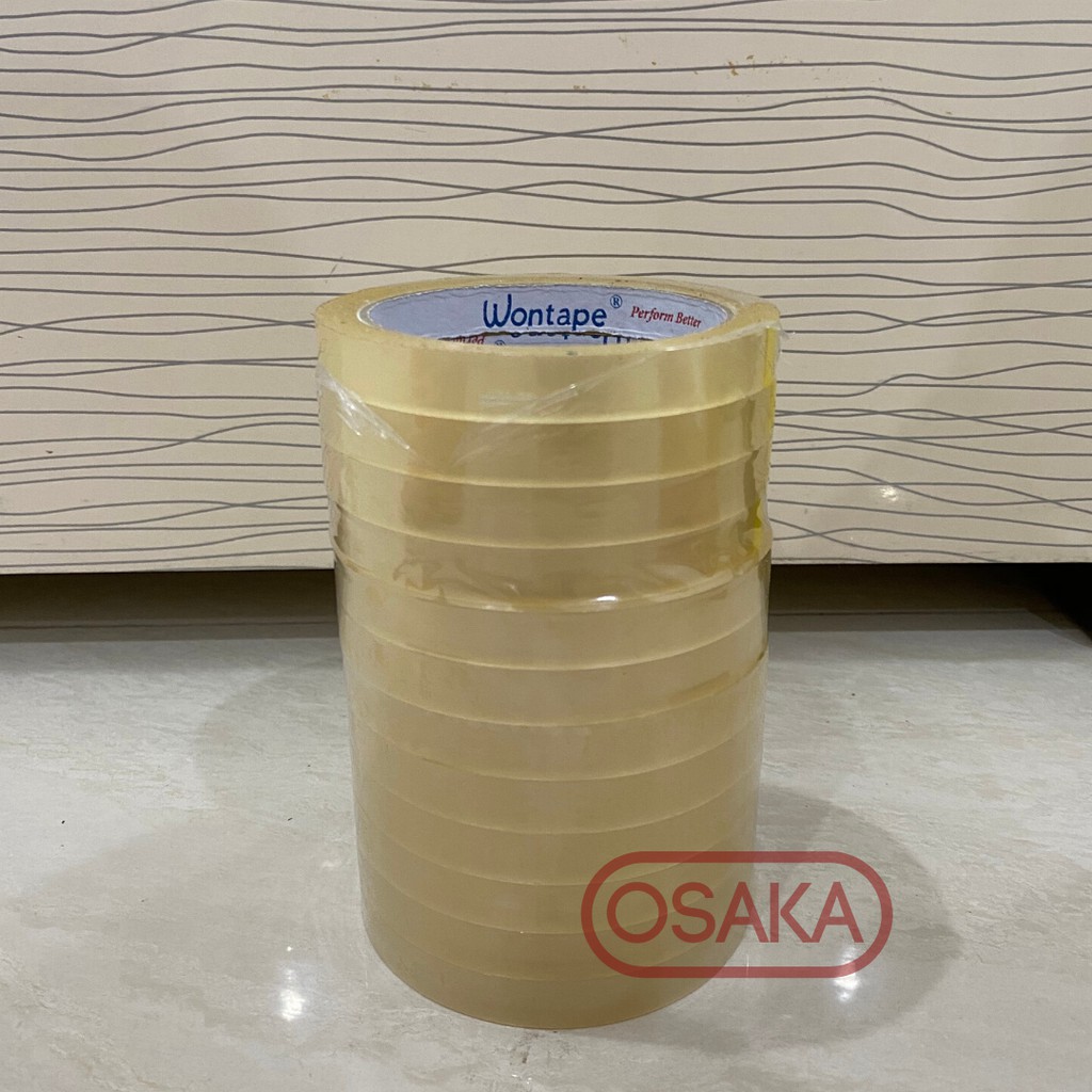 

[12 rol] Isolasi / Selotip Bening Wontape 12mm / 1/2 inch x 72 yard kualitas Daimaru