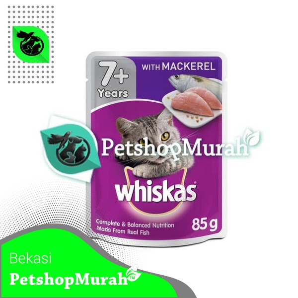 Makanan Kucing Basah Sachet Whiskas Mackarel 7+ Pouch 85 Gram