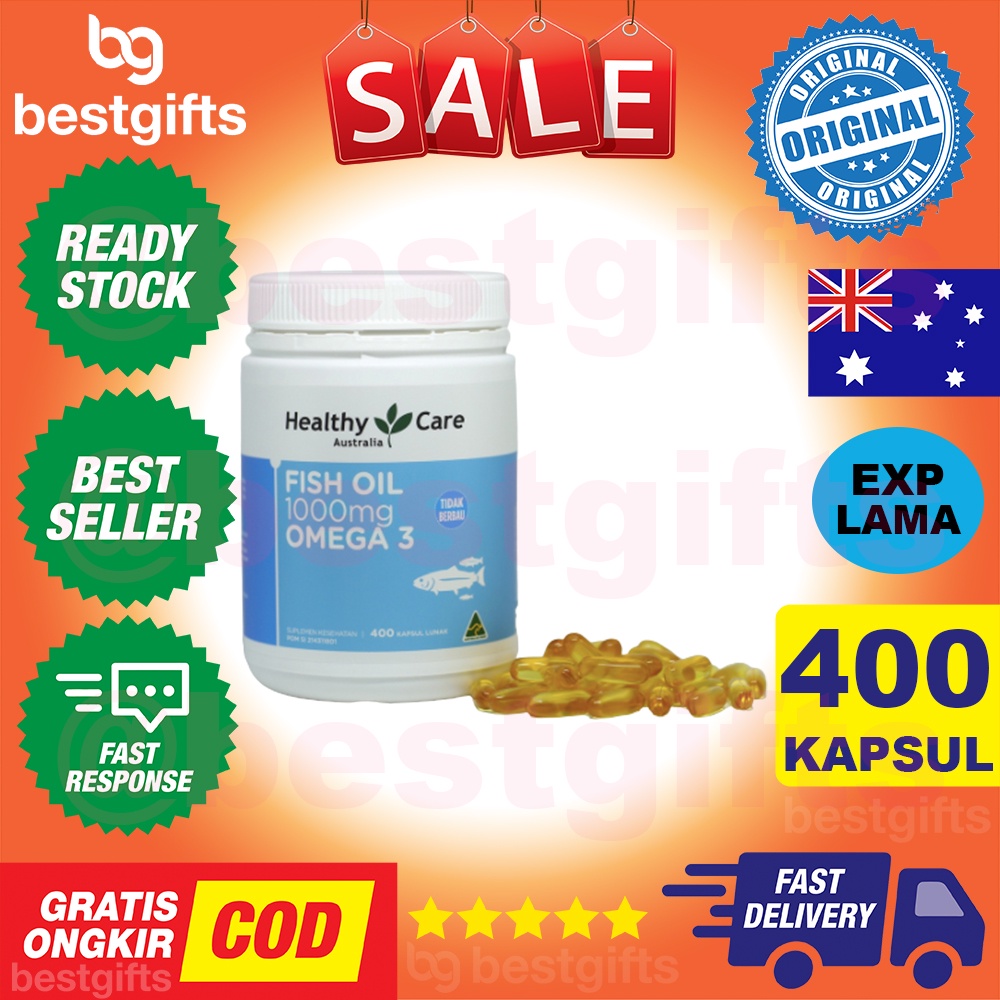 HEALTHY CARE AUSTRALIA ODOURLESS FISH OIL 1000 MG OMEGA 3 MINYAK IKAN MENURUNKAN KOLESTEROL 400 KAPSUL