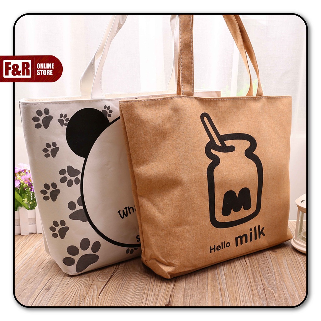 Tas Bahu Wanita Tote Bag Kanvas Premium Shoulder Bag Canvas Tas Selempang Import Motif