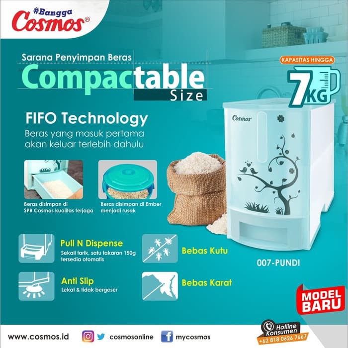 Tempat penyimpanan beras 7kg COSMOS FIFO 007 Pundi - Rice box mini