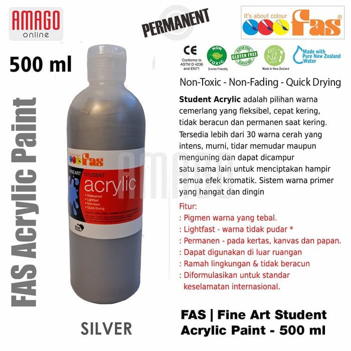 FAS - STUDENT ACRYLIC PAINT - 500 ML - SILVER