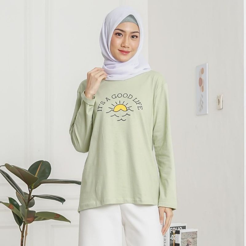 KAOS WANITA LENGAN PANJANG SAGE GREEN