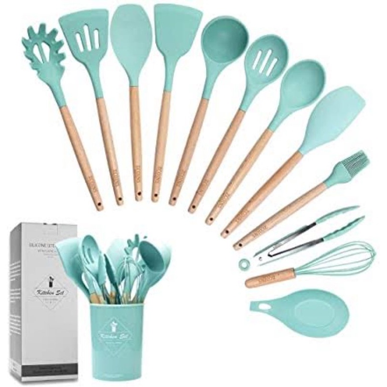 [DZS] SILIKON KITCHEN SET UTENSIL 13 PCS SPATULA SUTIL ALAT DAPUR LENGKAP FULLSET FREE WADAH