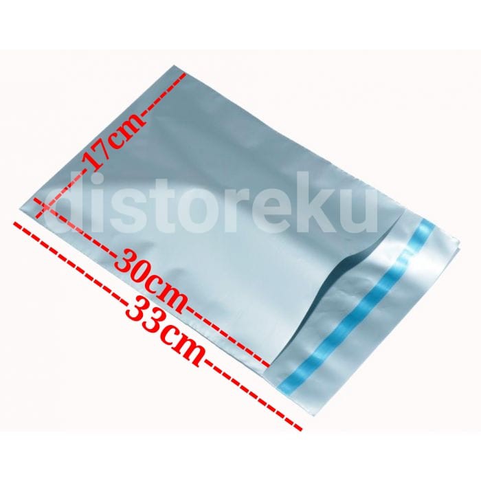 isi 50pcs 17x30 PLASTIK AMPLOP POLYMAILER SILVER KANTONG PACKAGING OLSHOP