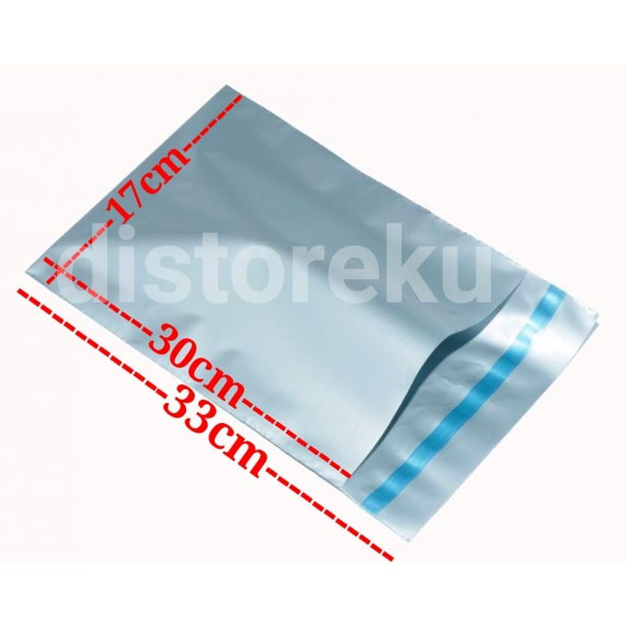 isi 50pcs 17x30 PLASTIK AMPLOP POLYMAILER SILVER KANTONG PACKAGING OLSHOP