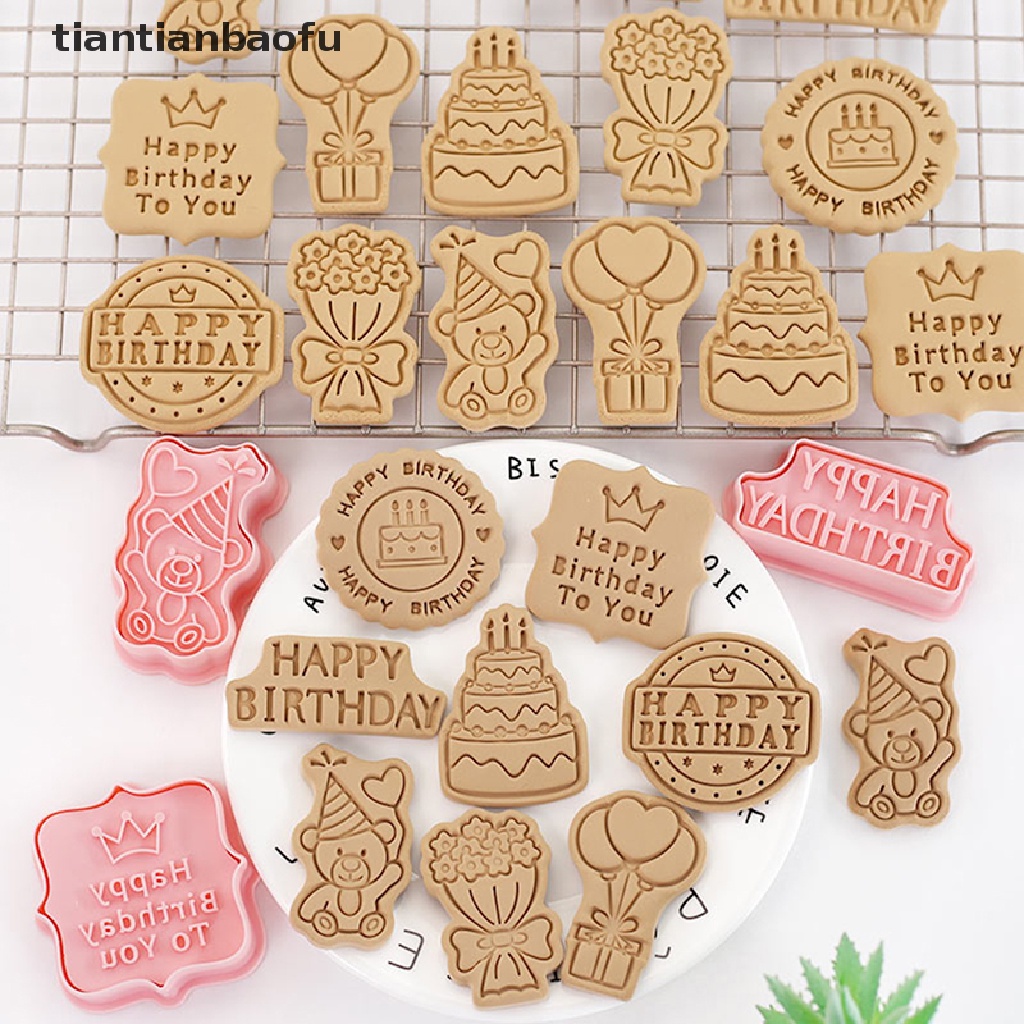 8 Pcs Cetakan Pemotong Kue / Biskuit 3D Bahan Plastik Untuk Ulang Tahun