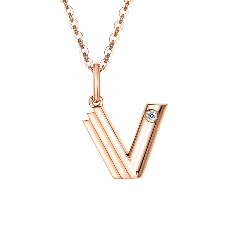 Adelle Jewellery - Alphabet Pendant V - Liontin Emas Berlian Wanita