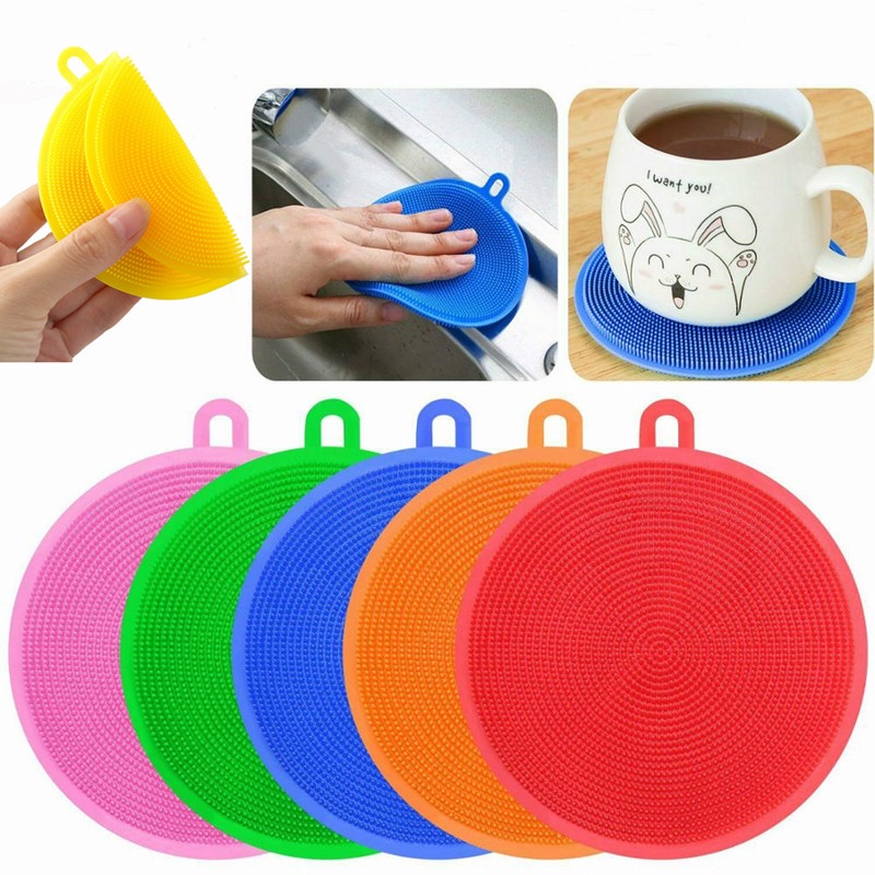 Silicone Sponge Bowl Cleaning Brush Scouring Pad Dish Sponge Kitchen Pot Cleaner Washing Tool