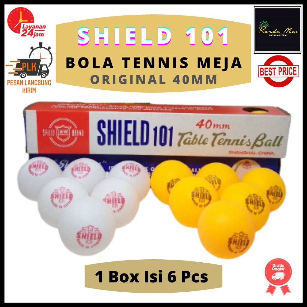 Bola Tenis Meja/ Ball Ping Pong/  Bola Pingpong Tenis Meja 40mm Shield 101 Isi 6 Warna Putih dan Orange Original