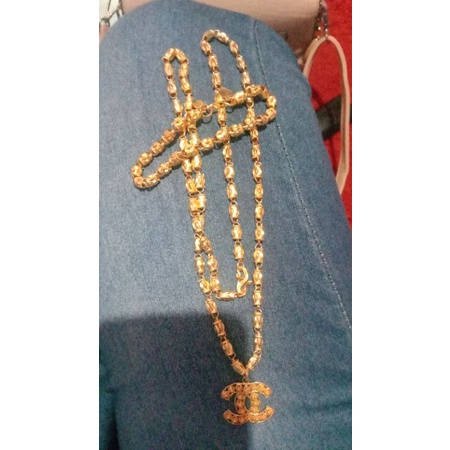 set perhiasan motif bambu bahan perak murni sepuh emas