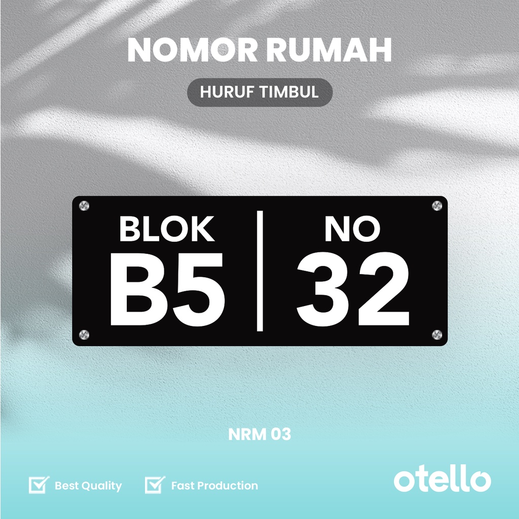 Nomor Rumah Akrilik Premium Custom Papan Alamat Rumah Acrylic Timbul 3D Huruf Angka Minimalist Otello NRM 03