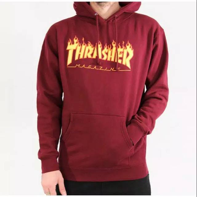 SWEATER HOODIE PRIA DISTRO/SWEATER THRASHER API MAROON OVER SIZE