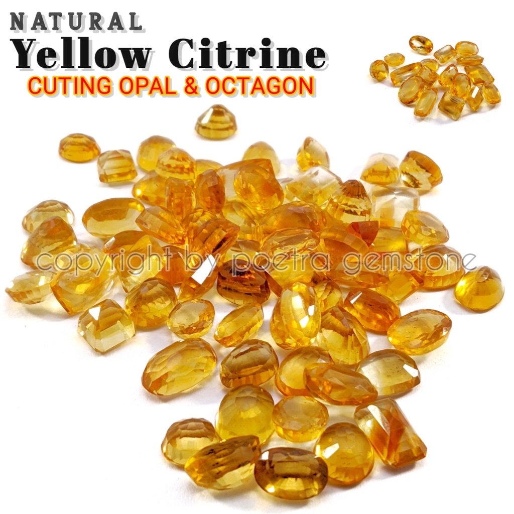 Natural Batu Permata Yellow Citrine Cutting Opal &amp; Octagon Top Luster