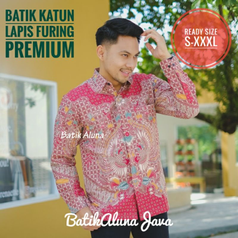 Batik Lengan Panjang Pria Premium Batik Aluna Warna Merah